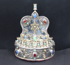 Turkmen Alpaka Judaica Hanukkah Menorah, 9 Candle Holder, Gemstones Menorah #H05 picture