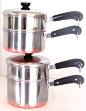 VINTAGE REVERE WARE PRE 1968 2 & 3 qt WITH STEAMER AND DOUBLE BOILER INSERTS picture