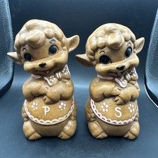 Vintage Anthropomorphic Twin Lamb Salt & Pepper Shakers Brown And Pink MCM picture