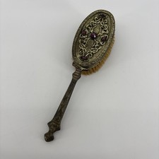 STUNNING Jeweled Empire Art Gold Vanity 11 Inch Brush - 1920's? E & JB? Read DS picture