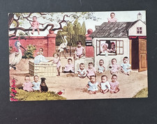 ANTIQUE 1909 Stork Birds Dog Babies Postcard A8 picture