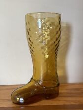 Amber Glass Cowboy Boot Shape Design 8” Tall Drinking Beer Glass Vase Embossed picture