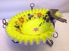 Antique BRIDES BASKET Victorian DOVE Love Bird Flower Metal Base picture