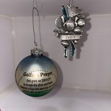 VTG Bronner’s Golfer's Prayer (glass) & Duchin Sports (metal) ornaments -CHRIS- picture