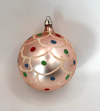 Vintage Polka Dot  Fish Scale Jumbo Pink Glass Christmas Ornament Poland, 3