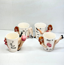 VTG 1950S RISQUE BURLESQUE PARTY GIRL MUG SET JAPAN 1 MONEY 2 SHOW 3 READY 4 GO picture