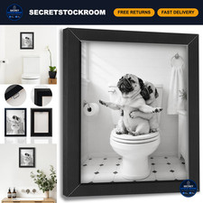 Funny Pug Dog Bathroom Wall Art - Framed Black & White Canvas Decor, 12