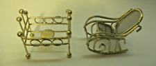 Vintage  Brass DOLL HOUSE Miniatures CRIB BED Rocking Chair picture