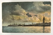 1908 San Francisco ferry, slips, boats storm clouds rolling in beautiful Pcard picture