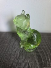 Vintage Mosser Glass Green Sitting Cat Figurine #101 Uranium Vaseline Glows picture