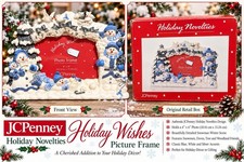 Vintage JCPenney Holiday Wishes Snowman Picture Frame 4x6 Blue White Christmas picture