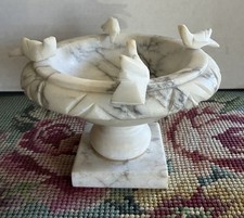 Italian Alabaster Marble Bird Bath Tazza Hand Carved 4 original birds 5” picture