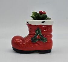 Vintage Lefton Christmas Planter Boot Japan 2306 Holly Red Toothpick Holder picture