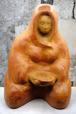 VINTAGE SOUTHWEST INDIAN NATIVE AMERICAN WOMAN TERRA COTTA CLAY SCULPTURE STATUE picture