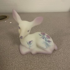 Vintage Fenton Glass White Satin Fawn Deer Figurine, Hand Painted By CS Nackay picture