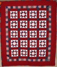 Well Quilted PATRIOTIC Vintage Red, White & Blue Stars Antique Crib Quilt picture