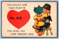 Ola South Dakota SD Dutch Kids On Stool Antique Postcard picture