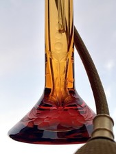 STEUBEN-HAWKES-DeVilbiss Perfume Atomizer Amber Glass Signed 1925 Wheel Cut picture