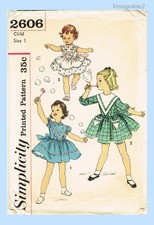 Simplicity 2606: 1950s Cute Uncut Baby Girls Dress Size 1 Vintage Sewing Pattern picture