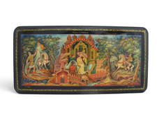 Russian FAIRY TALE Ruslan & Ludmila Hand Painted Gold Lacquer MSTERA Trinket Box picture