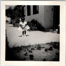 c1950s African American Cute Girl White Ruffle Dress Hair Bows Snapshot Photo picture