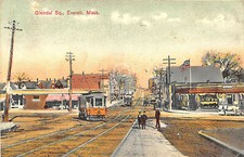 Everett MA Massachusetts Glendale Square Trolley Storefronts Postcard Copy picture