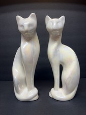 VTG Tall Cat Pair MCM Opalescent White Ceramic 12”H Siamese Retro modern minimal picture