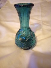 Vintage L.E. Smith Glass Company Blue or Teal Textured Diamond Pattern Bud Vase picture