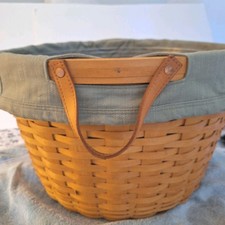 Extra Large Longaberger 2002 Hostess Pot of Gold Basket w Protector Fabric Liner picture