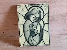Blessed Mother Mary Baby Jesus Artwork Wood Plaque Artist Signed Unusual picture