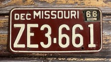 1962 Missouri Automobile License Plate w/ 1966 Tag ZE3-661 picture