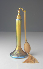 Steuben DeVilbiss Gold Aurene Perfume Atomizer Engraved w/ Floral Decoration picture