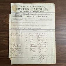 Antique 1872 Thos. H. Allen & Co.   Memphis Tennessee Steamboat Bill of Lading picture