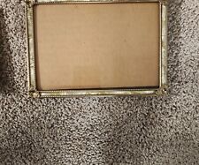 Vtg Brass Mother Of Pearl Ornate Standing Photo Frame Gold, 5x7