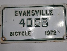 Bicycle License Evansville Vintage 1972 3 By 6 White Green Automobilia picture