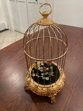Vintage~West Germany~(2) Birds Gold Cage Wind Up Automaton Music Box~WORKS picture