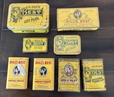 8 Vintage JG Dill’s Best Tobacco Tins All Different Pocket Tins 2 Samples Comp picture