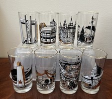 VTG Utah Landmarks Glasses Gold Trimmed 8 Pcs. VERY RARE & Collectable USA picture
