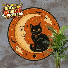 Retro Black Cat & Full Moon Sign Metal Tin Sign Vintage Halloween Decor 8x8 picture