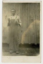 African American Man 1900 Smoking Pipe, Bottle, Outhouse RPPC Black Rural Poor  picture