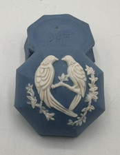 Antique Wedgwood Pale Blue Jasperware 8-Sided Trinket Box - Lovebirds picture