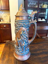 Atlantic Mold Vintage 1970 St. Christopher Relief Lidded Beer Stein Tankard 17.5 picture
