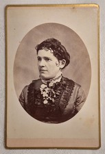 Antique Victorian Cabinet Card Woman in Striped Dress & Lace Trim c.1880s–90s picture