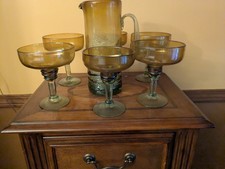 vintage amber carnival glass margarita 7 piece set picture