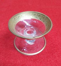 Clear Glass Pedestal Open Salt Dip Dish W/ Gold Leaves Trim 1-3/8