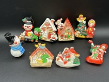 8 VTG Snowman Santa House Children Blow Mold Christmas Ornaments Japan picture