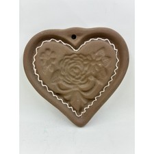 Hartstone USA Stoneware Heart Cookie Mold Rose Floral Brown Pottery Wall Decor picture