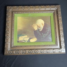 Vtg GRACE Old Man Praying Framed Print 17”x20” Eric Enstrom Blessing Wall Art Lg picture
