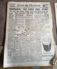 NEWS CHRONICLE May 28 1941 Bismarck sinking WW2 world war 2 original newspaper picture