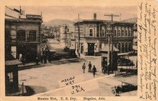 1923 ARIZONA PHOTO POSTCARD: DANCE BUILDINGS ON MEX. SIDE, U.S. DRY, NOGALES, AZ picture